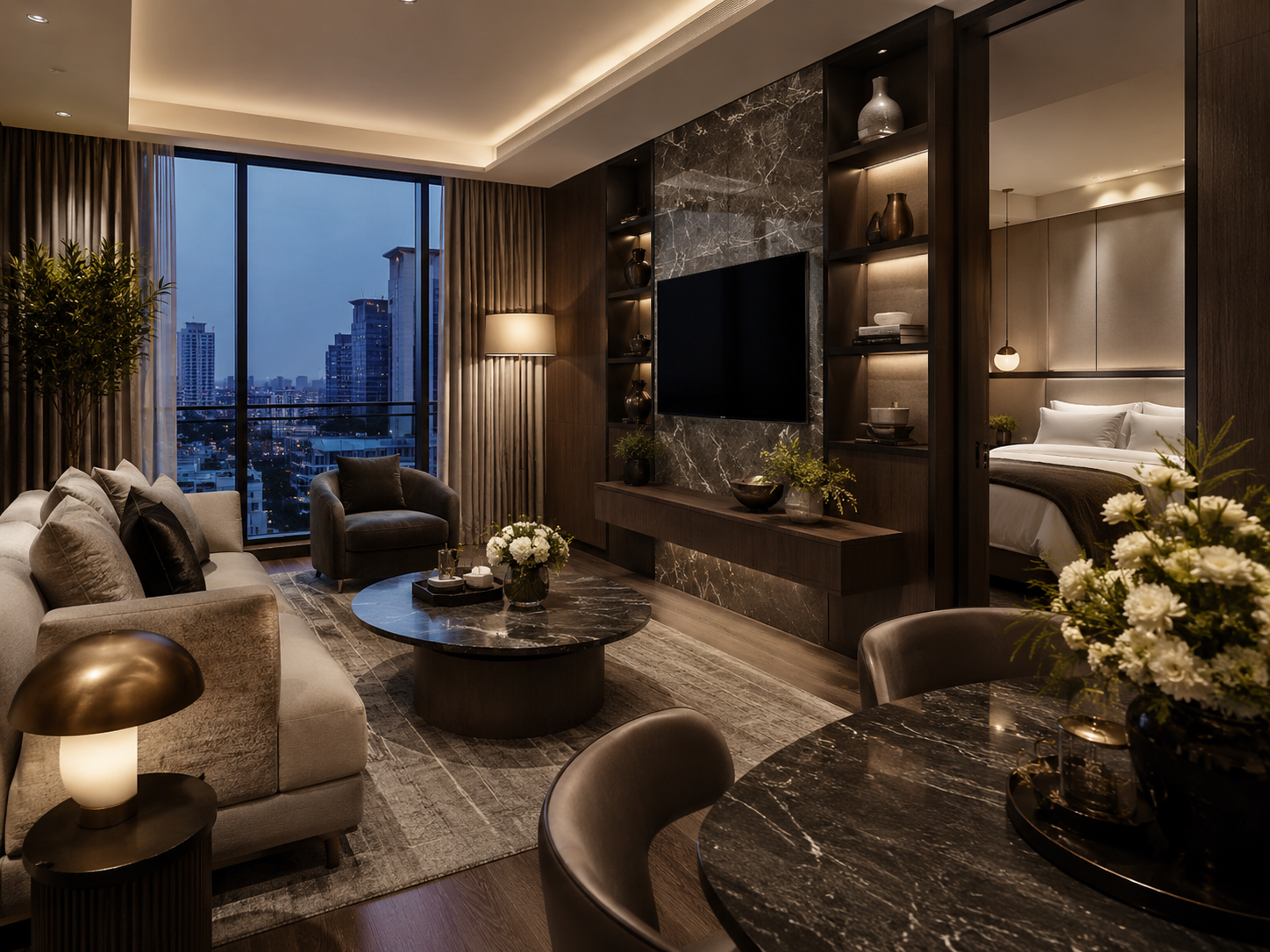 Ustay residence living room at dusk